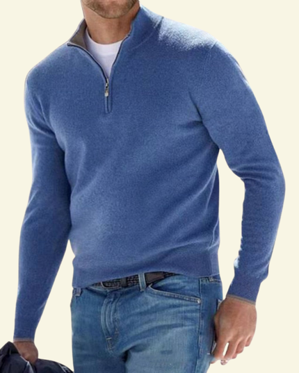 Men's Zip-Neck Sweater in a Fine Ribbed Knit