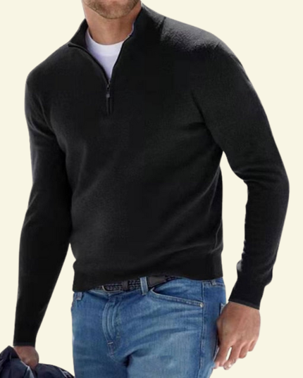 Men's Zip-Neck Sweater in a Fine Ribbed Knit