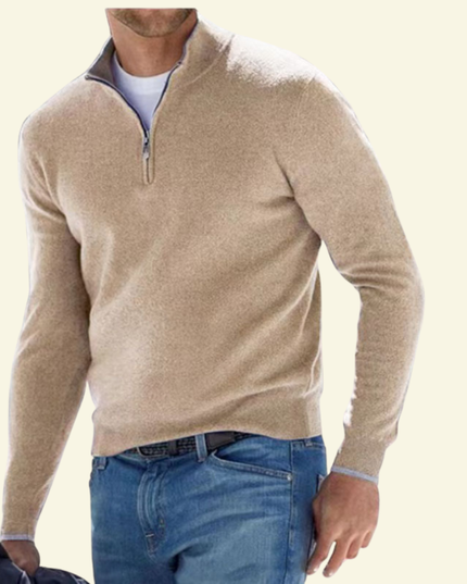 Men's Zip-Neck Sweater in a Fine Ribbed Knit