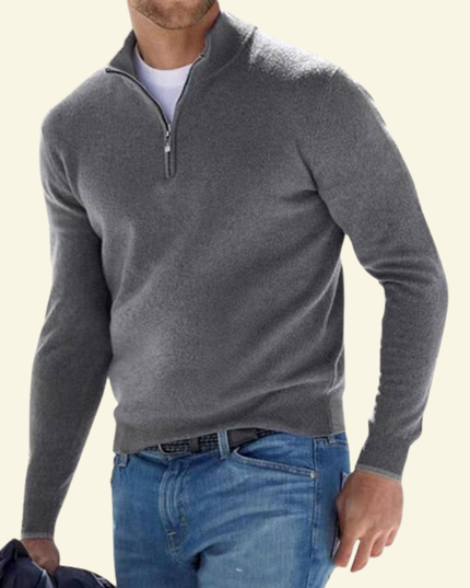 Men's Zip-Neck Sweater in a Fine Ribbed Knit
