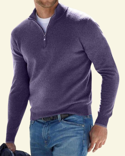 Men's Zip-Neck Sweater in a Fine Ribbed Knit