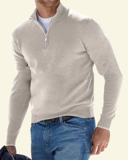 Men's Zip-Neck Sweater in a Fine Ribbed Knit
