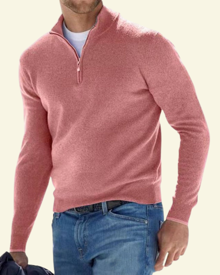 Men's Zip-Neck Sweater in a Fine Ribbed Knit