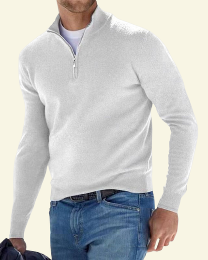 Men's Zip-Neck Sweater in a Fine Ribbed Knit