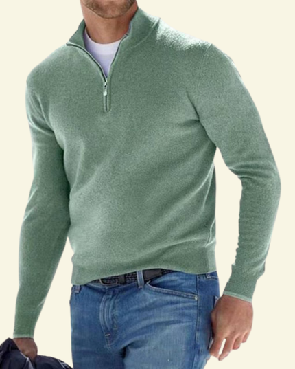Men's Zip-Neck Sweater in a Fine Ribbed Knit