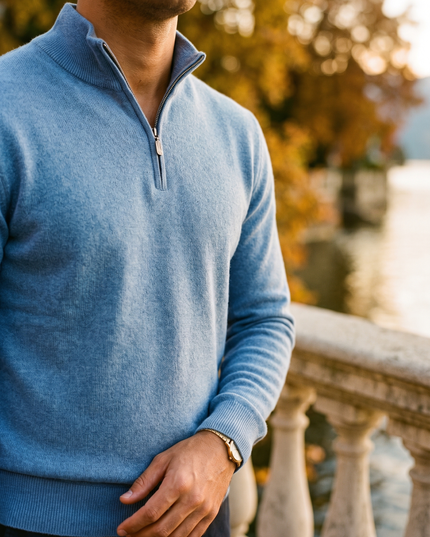 Men's Zip-Neck Sweater in a Fine Ribbed Knit