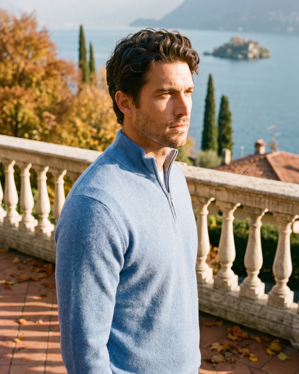 Men's Zip-Neck Sweater in a Fine Ribbed Knit