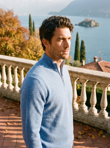 Men's Zip-Neck Sweater in a Fine Ribbed Knit