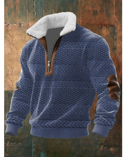 Men's Zip Sweater with a Sherpa Collar and Elbow Patches