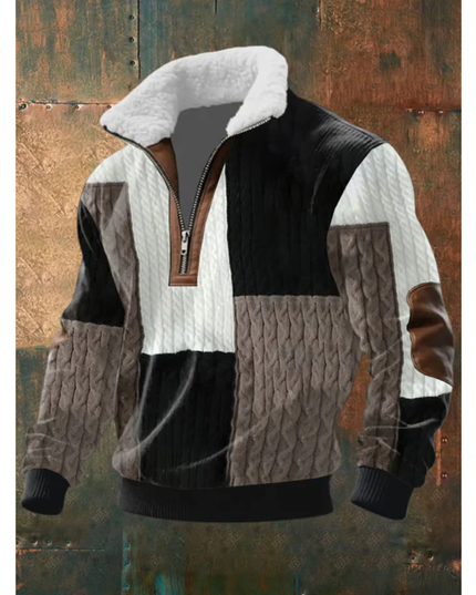 Men's Zip Sweater with a Sherpa Collar and Elbow Patches