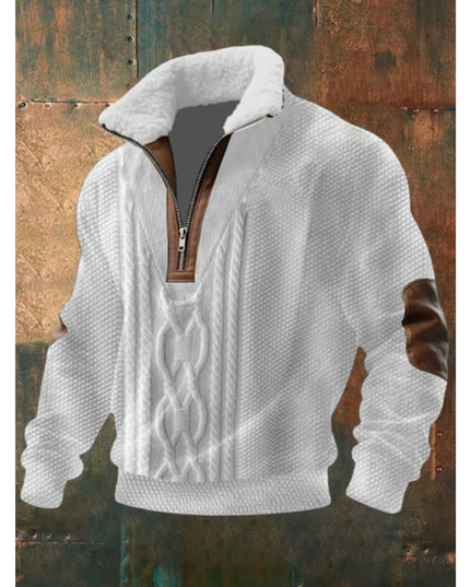 Men's Zip Sweater with a Sherpa Collar and Elbow Patches