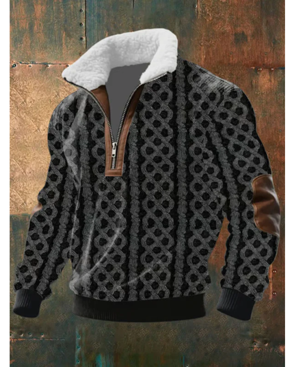 Men's Zip Sweater with a Sherpa Collar and Elbow Patches