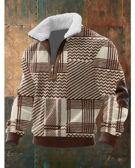 Men's Zip Sweater with a Sherpa Collar and Elbow Patches