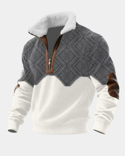 Men's Zip Sweater with a Sherpa Collar and Elbow Patches