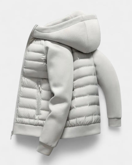 Men's Zip-Up Quilted Jacket with a Stretch Hood