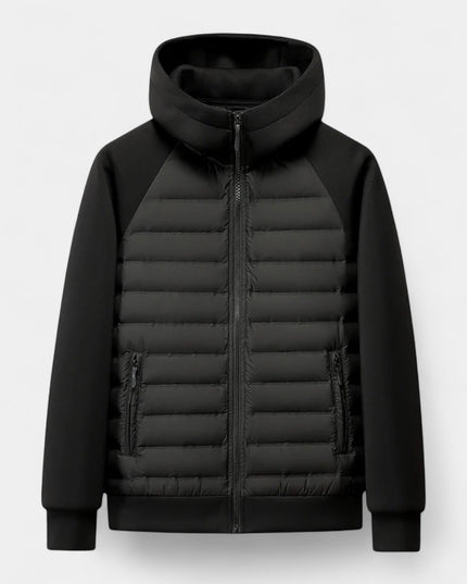 Men's Zip-Up Quilted Jacket with a Stretch Hood