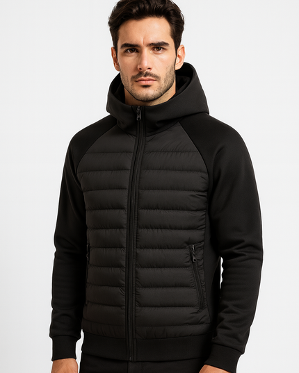 Men's Zip-Up Quilted Jacket with a Stretch Hood