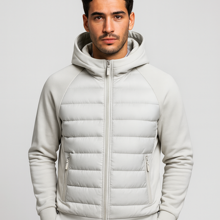Men's Zip-Up Quilted Jacket with a Stretch Hood