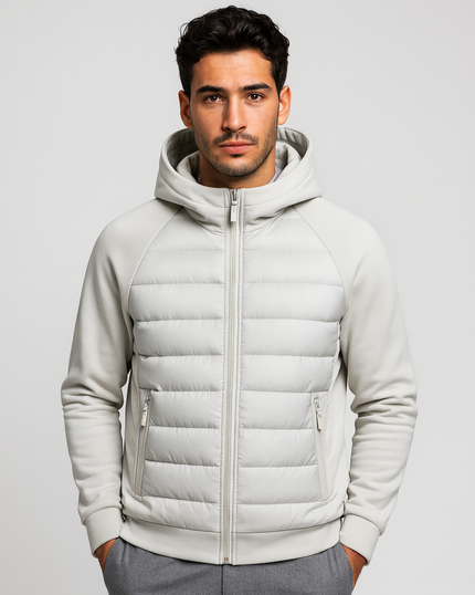 Men's Zip-Up Quilted Jacket with a Stretch Hood