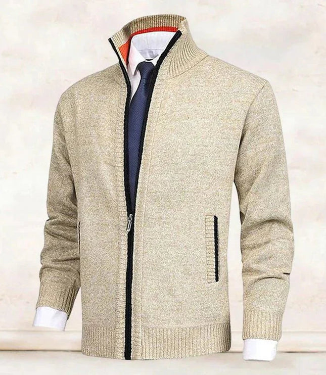 Men's Zip Up Stand Collar Knit Cardigan Sweater