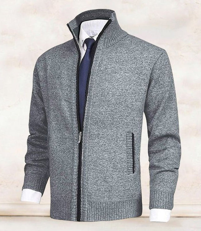 Men's Zip Up Stand Collar Knit Cardigan Sweater