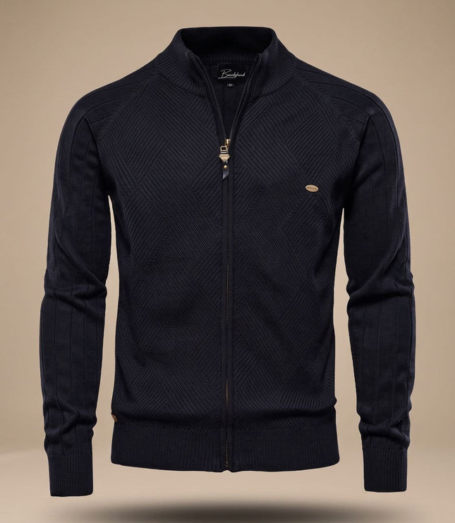 Men's Zip-Up Stand Collar Slim Fit Knit Cardigan Sweater