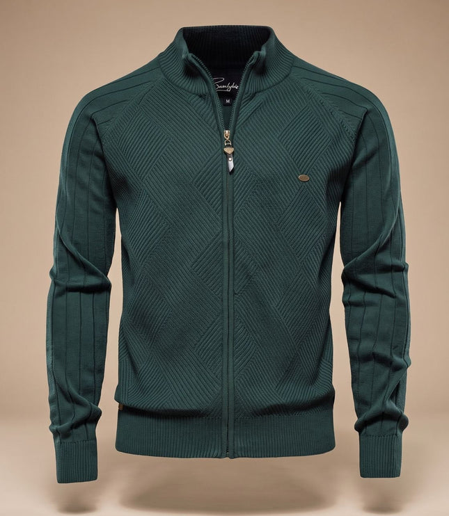 Men's Zip-Up Stand Collar Slim Fit Knit Cardigan Sweater