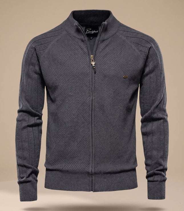 Men's Zip-Up Stand Collar Slim Fit Knit Cardigan Sweater