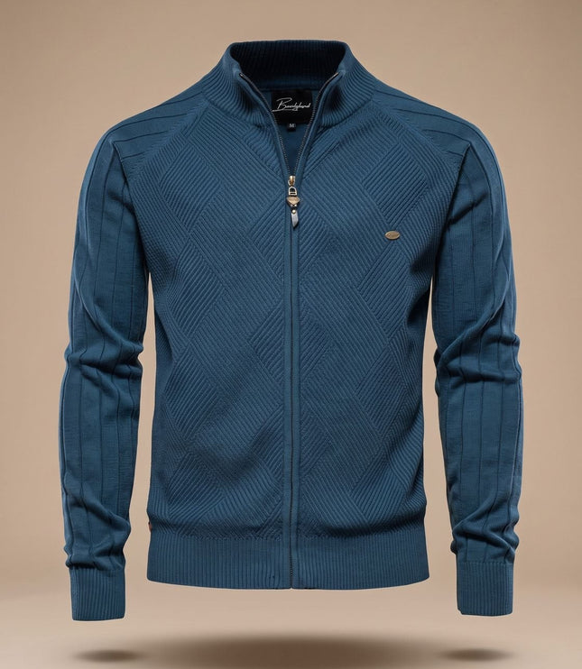 Men's Zip-Up Stand Collar Slim Fit Knit Cardigan Sweater