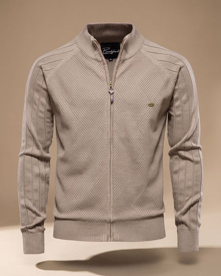 Men's Zip-Up Stand Collar Slim Fit Knit Cardigan Sweater