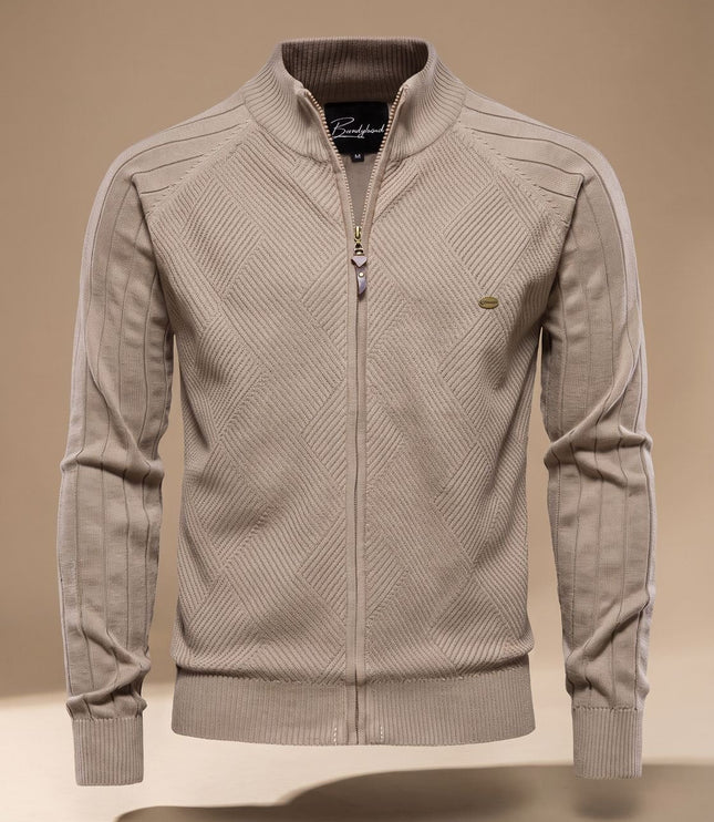 Men's Zip-Up Stand Collar Slim Fit Knit Cardigan Sweater
