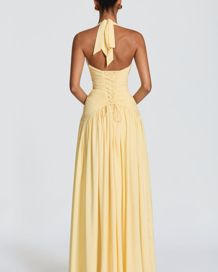 Women Bridesmaid Plunge Halter Maxi Dress