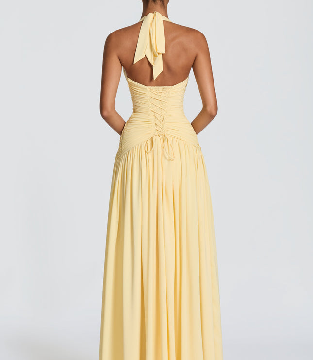 Women Bridesmaid Plunge Halter Maxi Dress