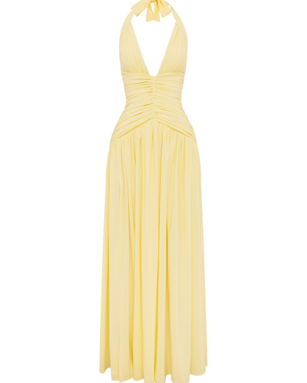 Women Bridesmaid Plunge Halter Maxi Dress
