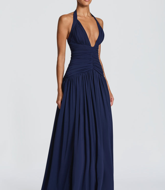 Women Bridesmaid Plunge Halter Maxi Dress