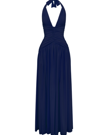 Women Bridesmaid Plunge Halter Maxi Dress