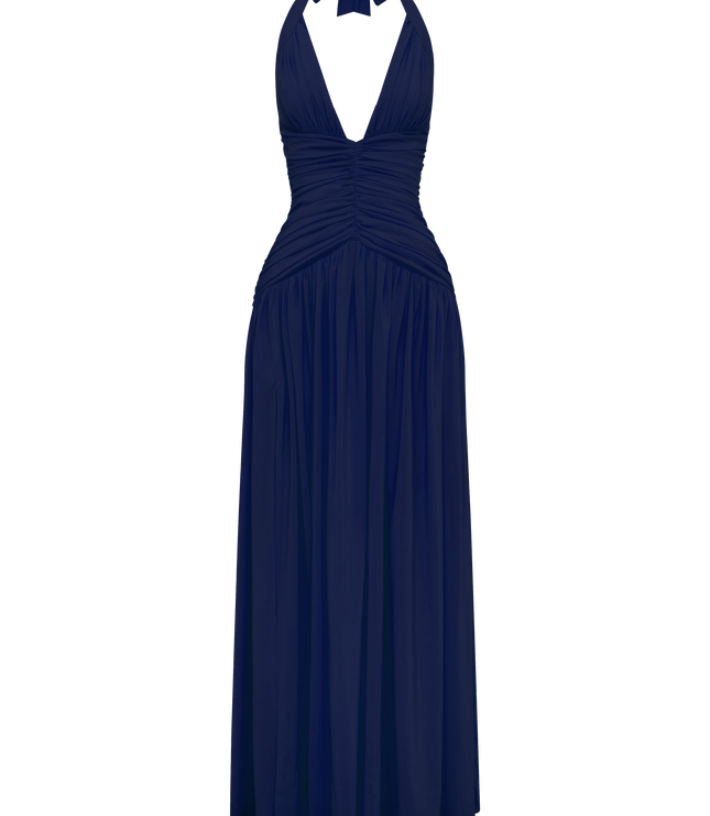 Women Bridesmaid Plunge Halter Maxi Dress