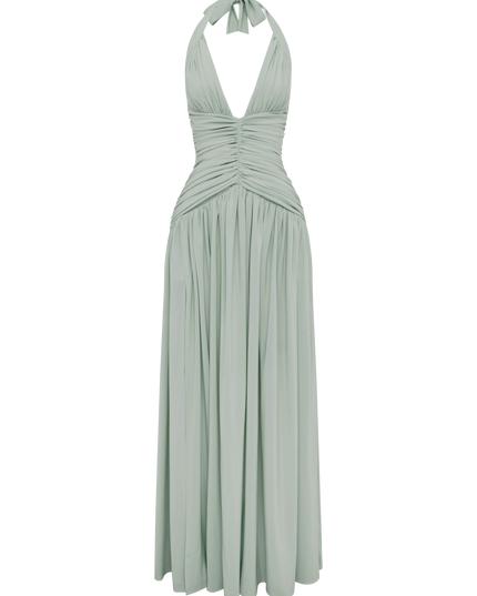 Women Bridesmaid Plunge Halter Maxi Dress