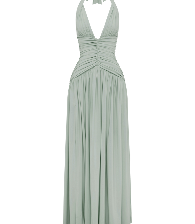 Women Bridesmaid Plunge Halter Maxi Dress