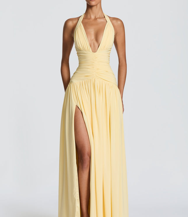 Women Bridesmaid Plunge Halter Maxi Dress