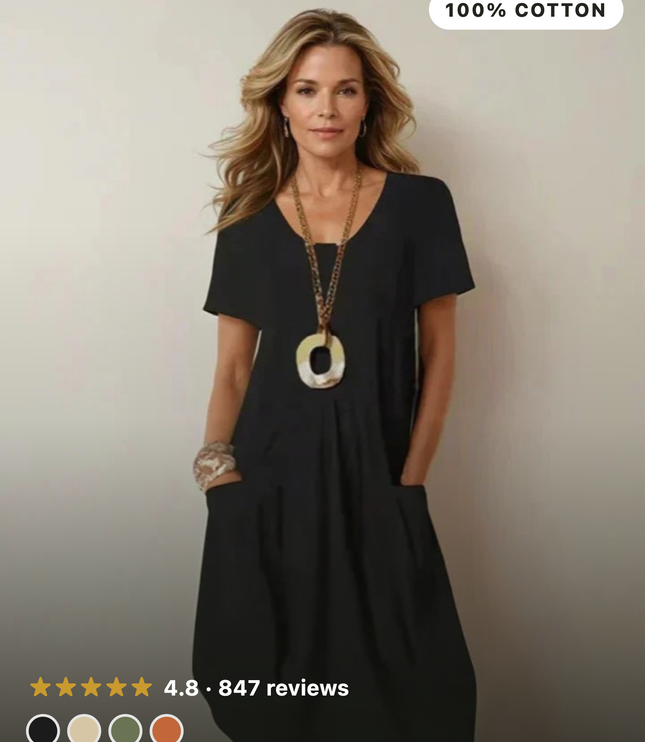 Women Casual Short Sleeve V Neck Midi Dress with Pockets