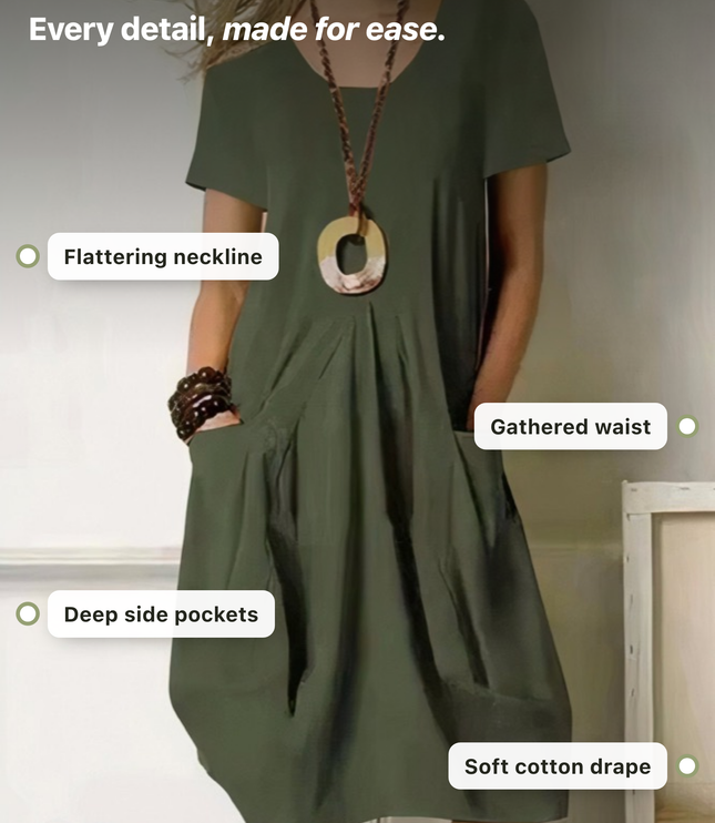Women Casual Short Sleeve V Neck Midi Dress with Pockets