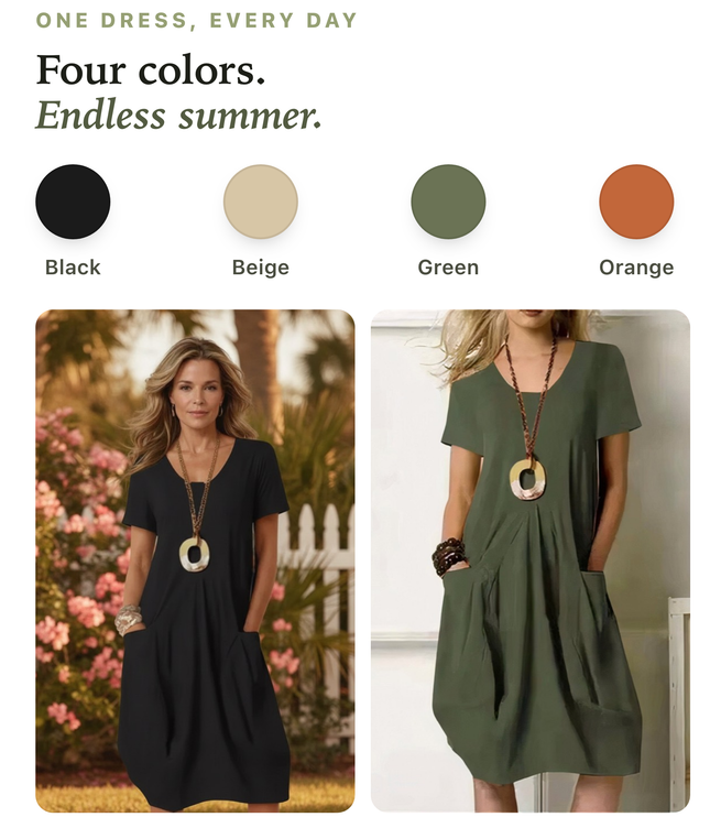 Women Casual Short Sleeve V Neck Midi Dress with Pockets
