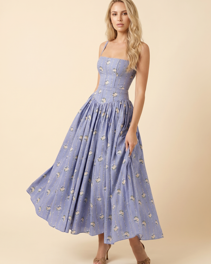 Women Floral Corset Midi Cocktail Dress