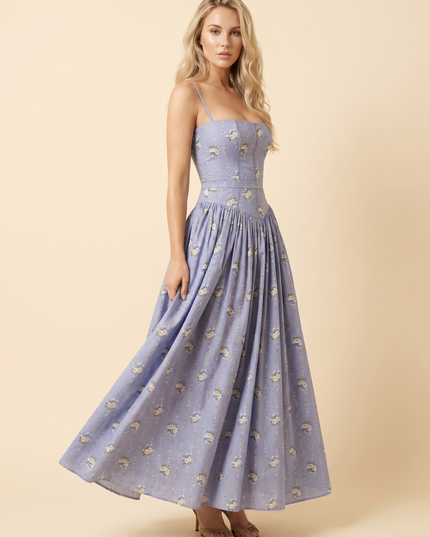 Women Floral Corset Midi Cocktail Dress