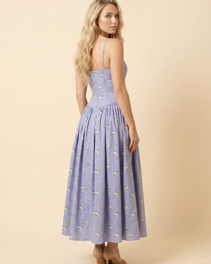 Women Floral Corset Midi Cocktail Dress