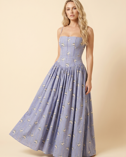 Women Floral Corset Midi Cocktail Dress