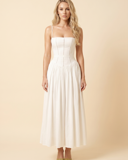 Women Floral Corset Midi Cocktail Dress