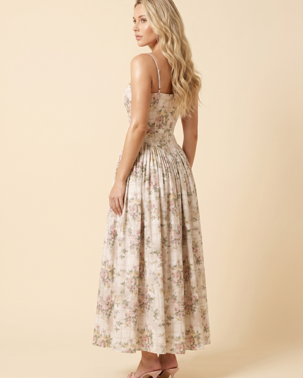 Women Floral Corset Midi Cocktail Dress
