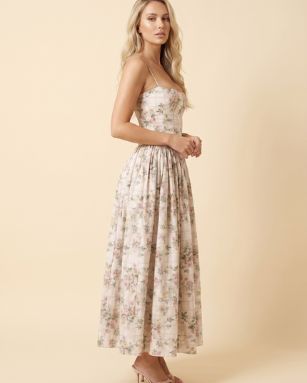 Women Floral Corset Midi Cocktail Dress